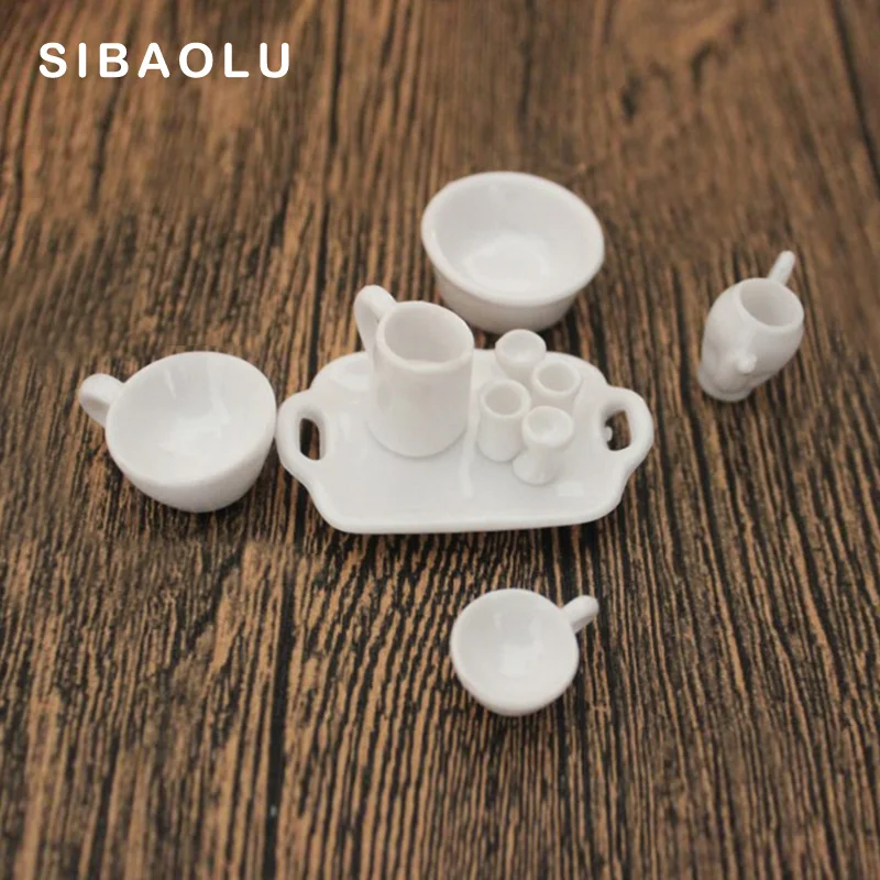 

White Food Dish Plate Cup Model Miniature figurine simulation Kitchen Tool party decoration fairy garden statue Home Gift garden