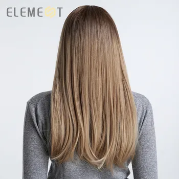 Element 22 inch Long Synthetic Wig with Bangs High Density Dark Root Natural Headline Heat Resistant Hair Wigs for Women 3 Color 5