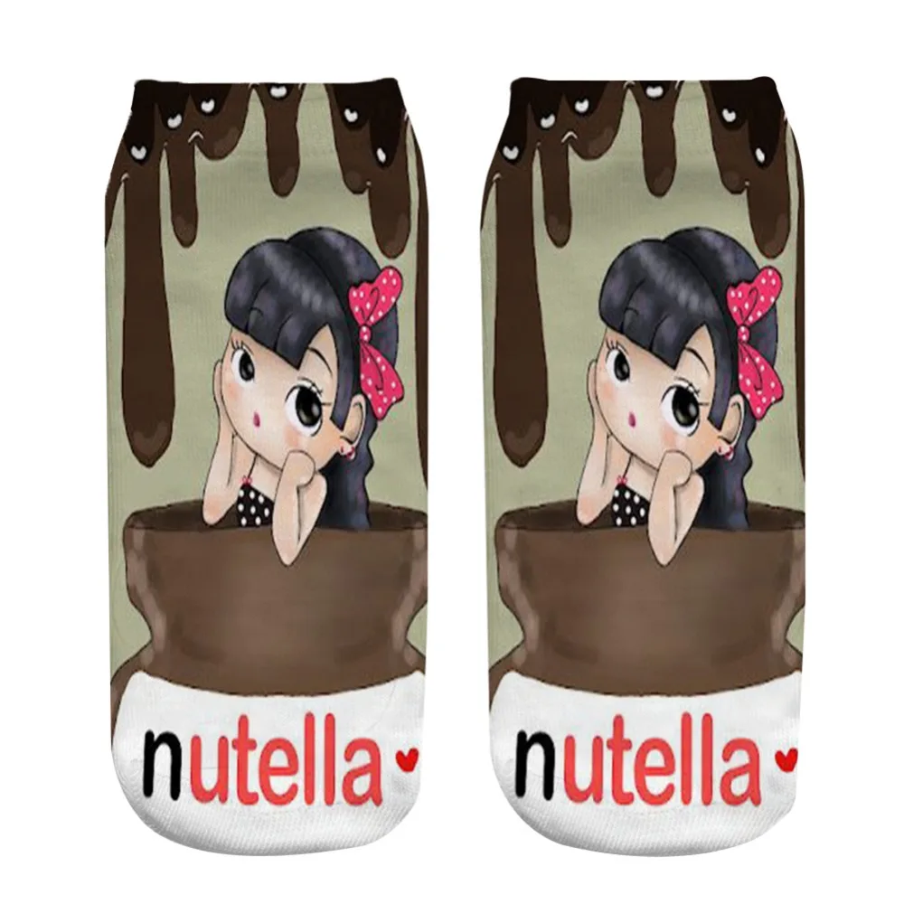 Черные волосы девушка Nutella Тип печати 3D носки мужские и женские носки женские короткие носки