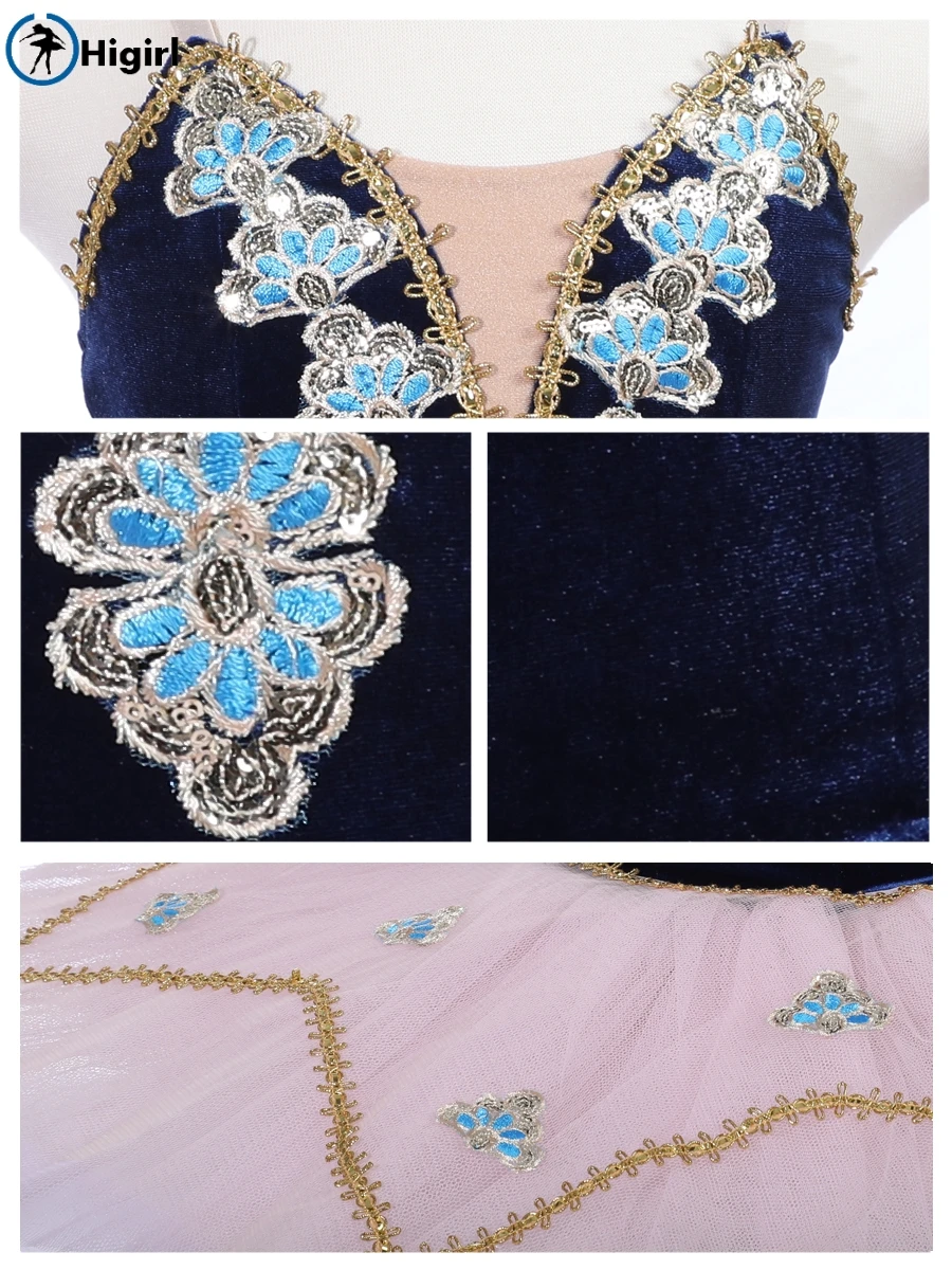 Children royal ballet shool performance ballet tutus for kids navy blue ballerina dance costume dress for junior18076