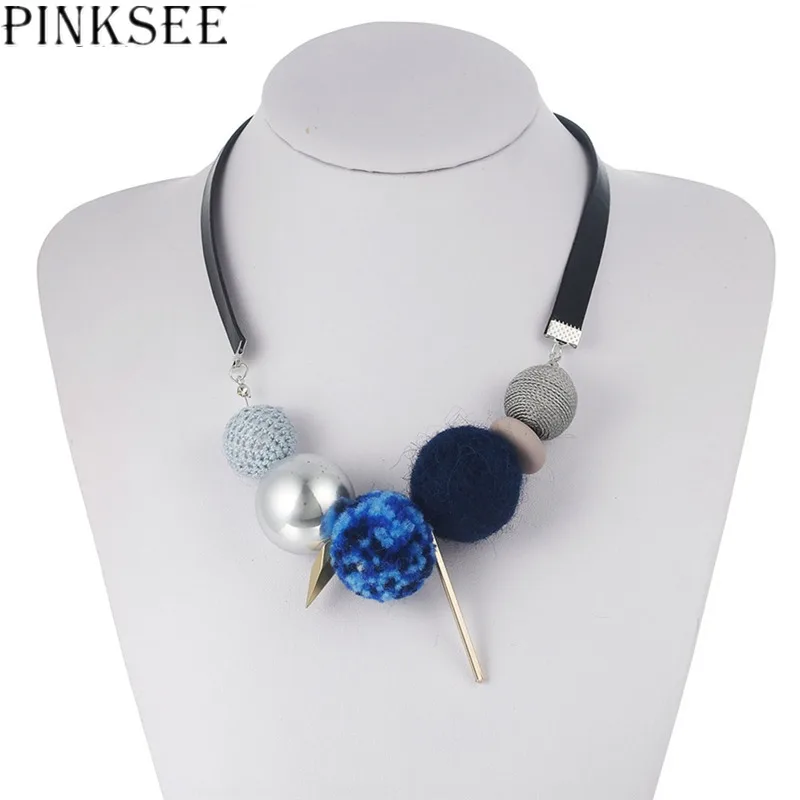 

PINKSEE Blue Black Color Hairball Imitation Pearls Choker Necklace Trendy Alloy Neck Jewelry Wedding Party Dress Decoration