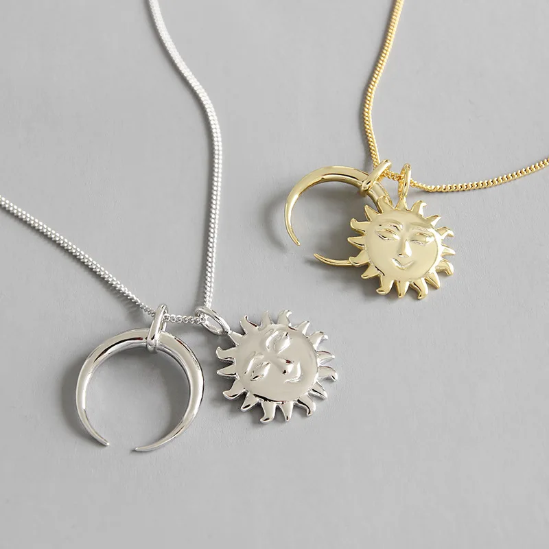 

Bohemian Sun Pendant S925 Silver Long Moon Necklace Simple Joker Student Boho Jewelry Gothic Choker Gold Chain Elf Yaoi Women
