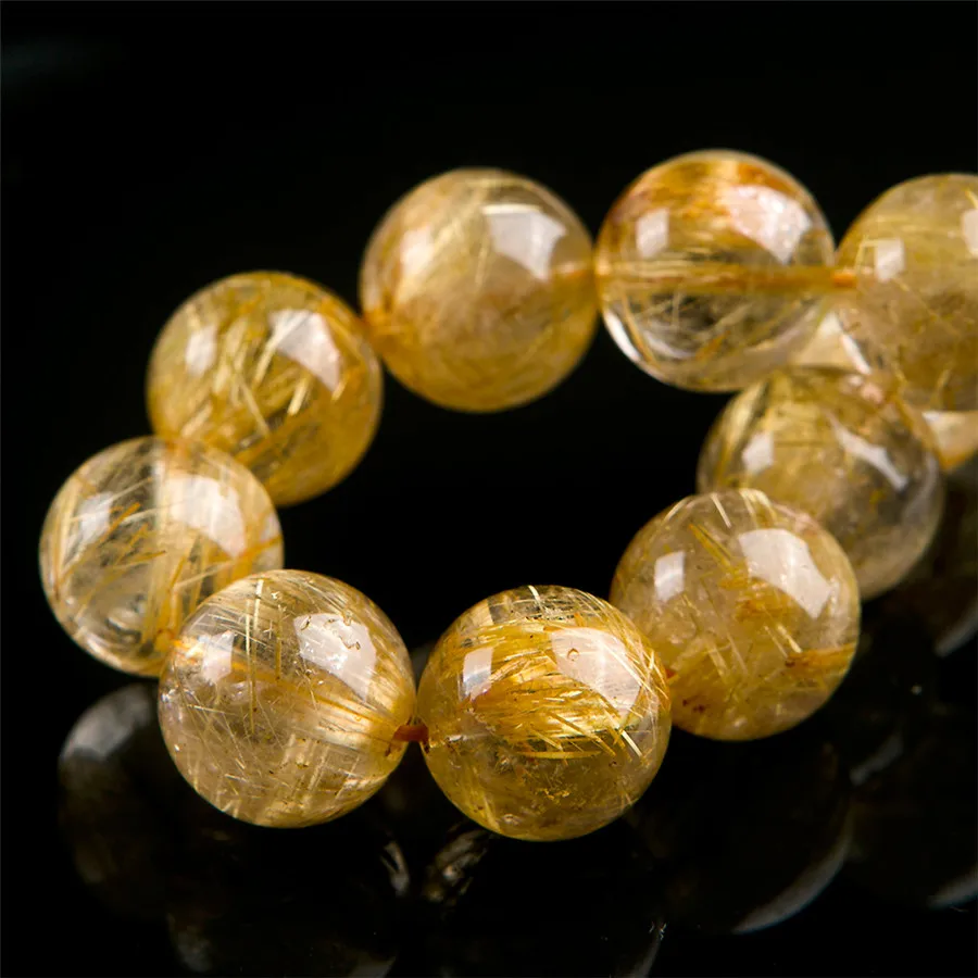 

Just One Genuine Natural Yellow Gold Hari Needle Rutilated Quartz Crystal Round Bead Stretch Powerful Bracelets