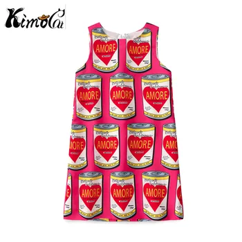 

Kimocat New summer kids dresses for girls D&G sleeveless pink canned print dress 4-10 years
