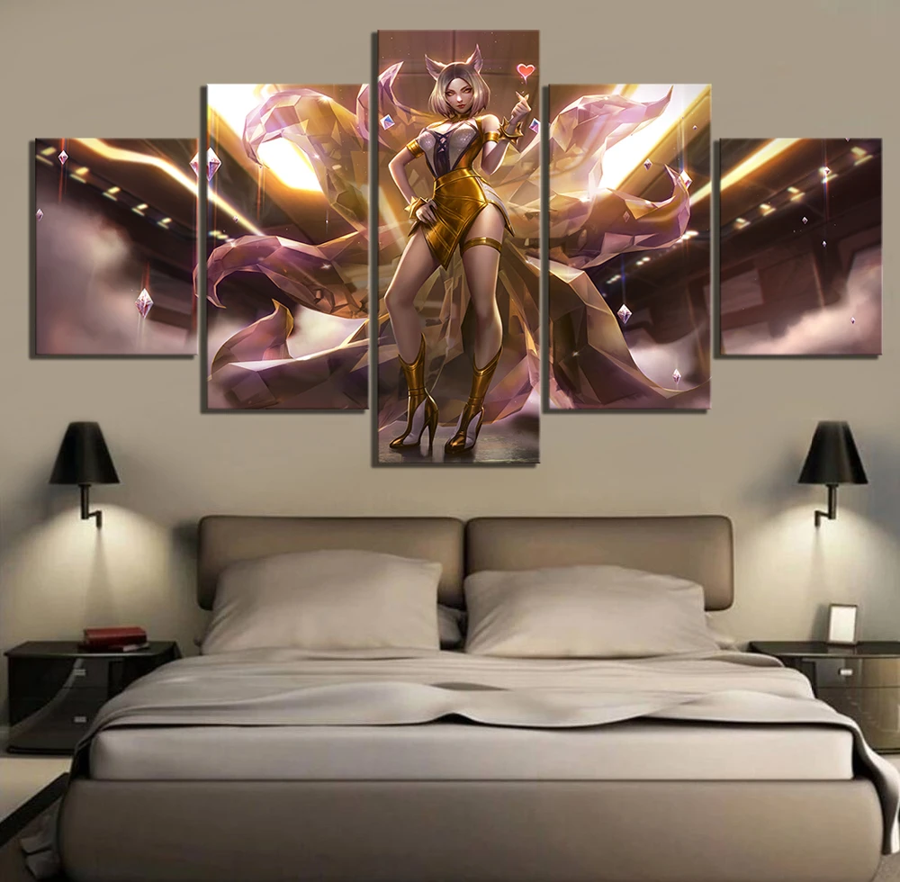 

Printed Modular Nine Tailed Fox Ahri Picture Poster 5 Set League of Legends Game Canvas Painting Home Decor Wall Frame Artworks