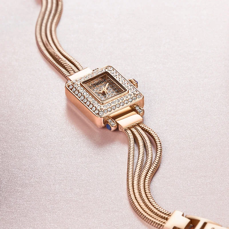 Маленький полный кристалл леди женские часы Япония кварцевые часы модная цепочка-змейка браслет с кисточками девушки часы подарок Julius Box