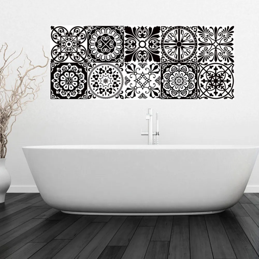 10pcs/set Retro Tiles Stickers Black Waterproof Bathroom Kitchen Wall Stickers Home Decor Decal 20x20cm adesivo de parede 10pcs/set Retro Tiles Stickers Black Waterproof Bathroom Kitchen Wall Stickers Home Decor Decal 20x20cm adesivo de parede