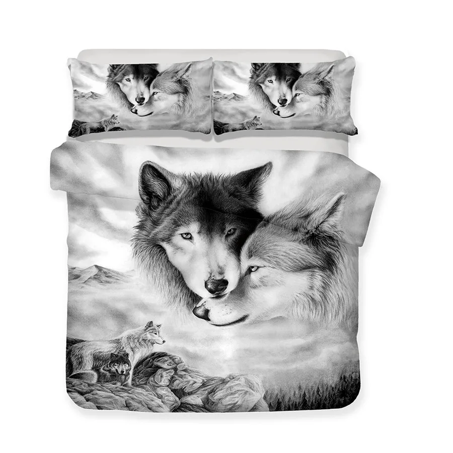 

3D Wolf Animal Bedding Set Luxury Europe and America Design Bedding Set Soft Cat Printing Duvet Cover Pillowcase Set Beddding