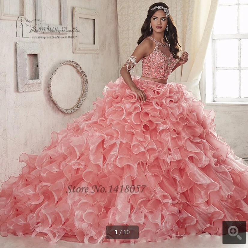 robe de soiree розовое платье из двух частей бальное платье из органзы для выпускного вечера гофрированное Бисероплетение Кристаллы без рукавов Пышное распродажа платьев