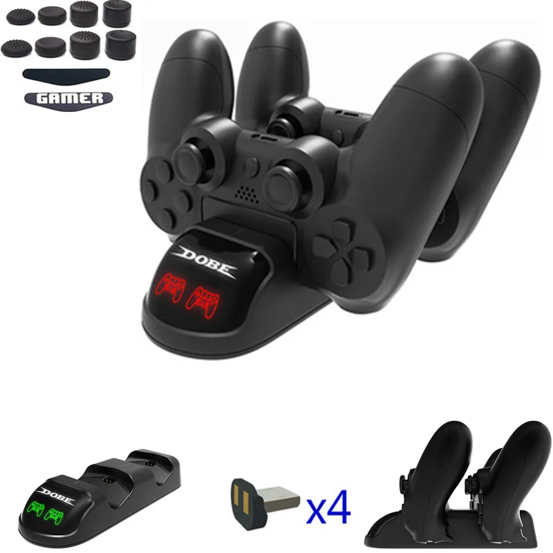 

Dual Charging Dock For Playstation 4 PS4 Slim Pro Controller LED Fast Charging Station Stand with 4 Micro USB Charging Dongles
