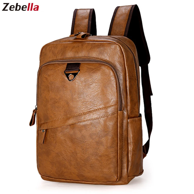 

Zebella Men Backpack Vintage Waterproof PU Leather Black Travel Bag Men Large Capacity Teenager Male Mochila Laptop Backpacks