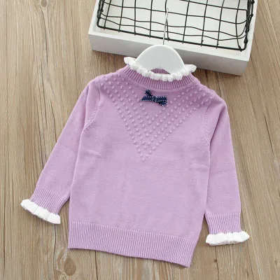 Новинка года; сезон весна-осень; свитера для маленьких девочек; Хлопковый вязаный пуловер; свитер с высоким воротником для девочек; RT007 - Цвет: purple