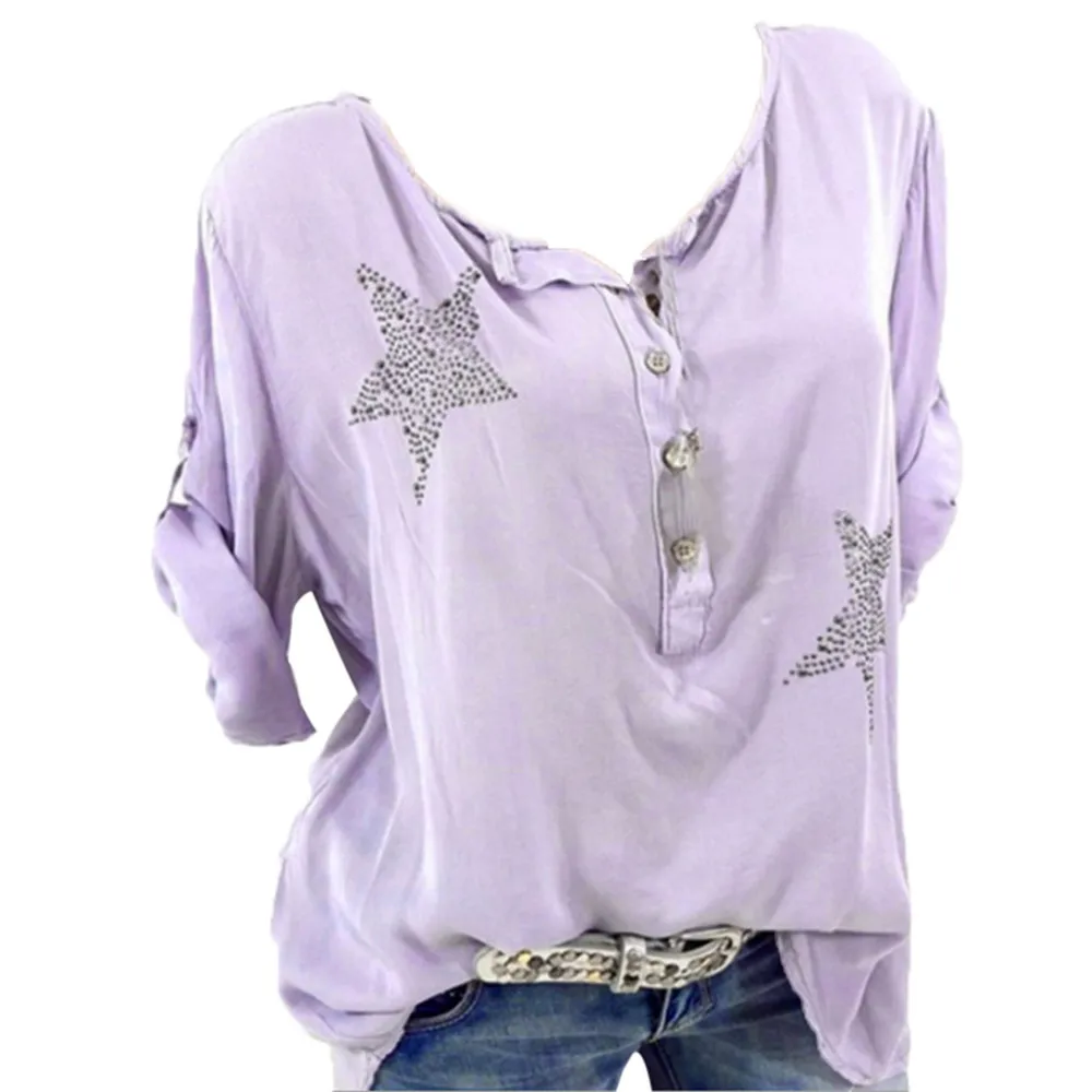 Audacious Chaonan Women Top Summer Fashion Casual Button Five-pointed Star Hot Drill Plus Size Print Loose Women Shirt 2019 Dropship#g High Quality Goods Women's Clothing