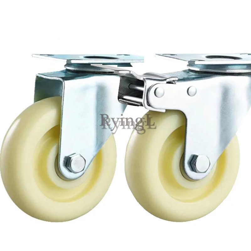 

2pcs Directional Brake Universal Swivel Casters Furniture Wheel Castor White Nylon Dual Roller Wheel For Platform Trolley Chair