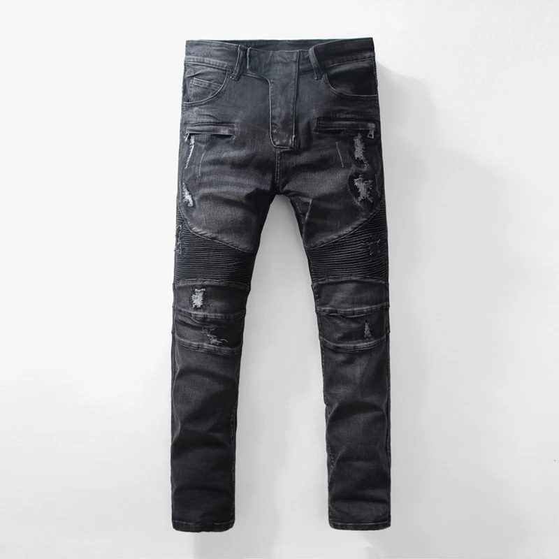 Mens Brand Designer Ripped Biker Jeans Men Distressed Moto Denim