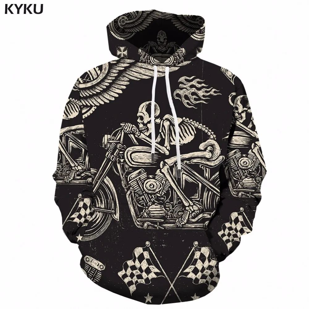 Ceny KYKU czaszki bluza z kapturem mężczyźni Hip Hop bluza z kapturem motocykl szkielet 3d bluzy z kapturem drukowane Anime czarny odzież męska Streetwear nowy