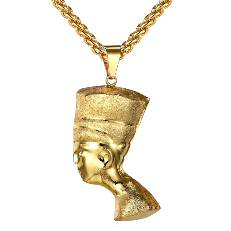 Date En Or Massif Couleur Égyptienne Egypte Reine Nefertiti Charmes Pendentif Collier Hip Hop Boyfrien Petite Amie Bijoux Cadeau