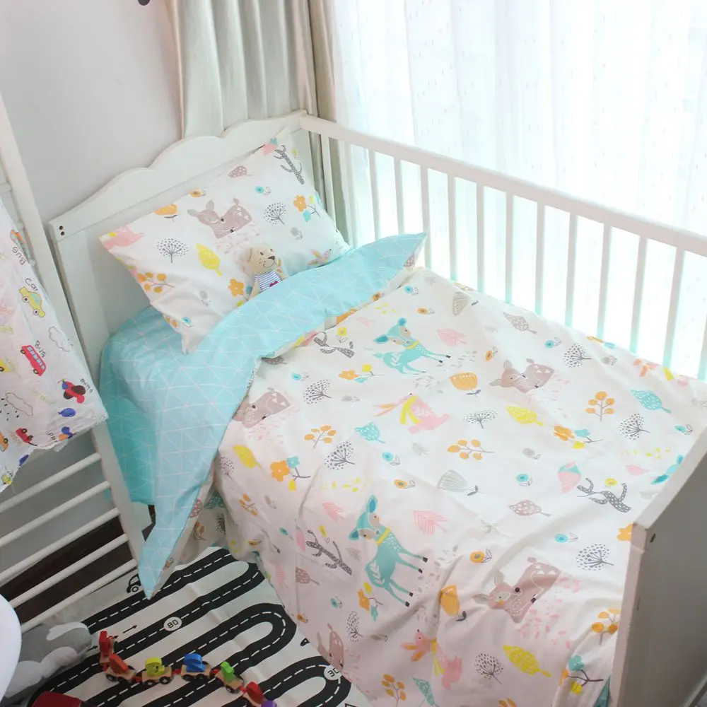 120*60cm 130*70cm cute Baby crib bedding set 100 cotton included flat