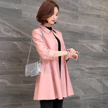 Ptslan Genuine Leather Coat For Women Autumn Fashion Classic Long Sleeve Slim Coat Ladies Leather Windbreak Sheepskin Jacket