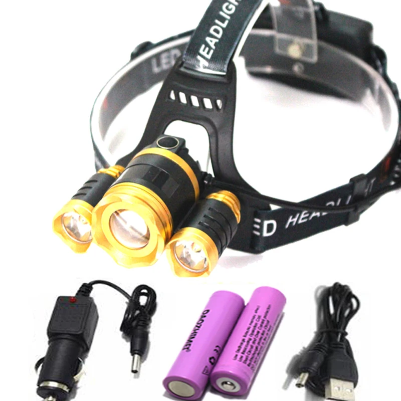 10000LM XML T6 LED Head Hiking Light Flashlight 2x18650 Headlight Car//AC Charger