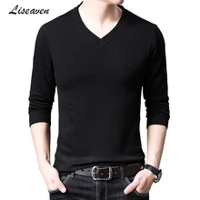 Liseaven, Одноцветный осенний зимний мужской свитер с v-образным вырезом, фирменные мужские свитера, облегающие пуловеры для мужчин