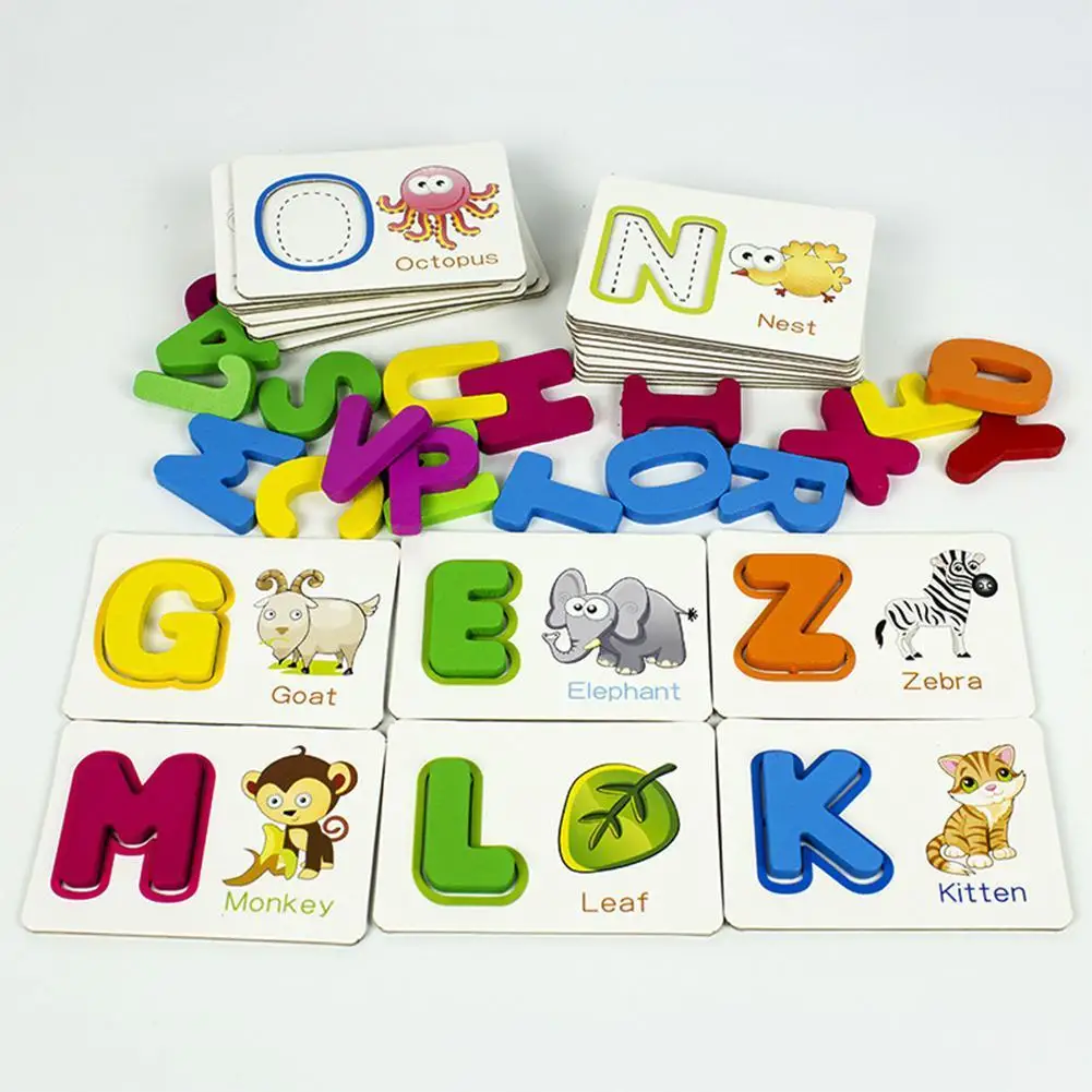 Cartão de Alfabetização Cognitivos para Preschool Cartão Inglês Carta Aprendizagem Montessori Alfabeto Palavra Brinquedos Children Bebê 3 Quebra-cab.