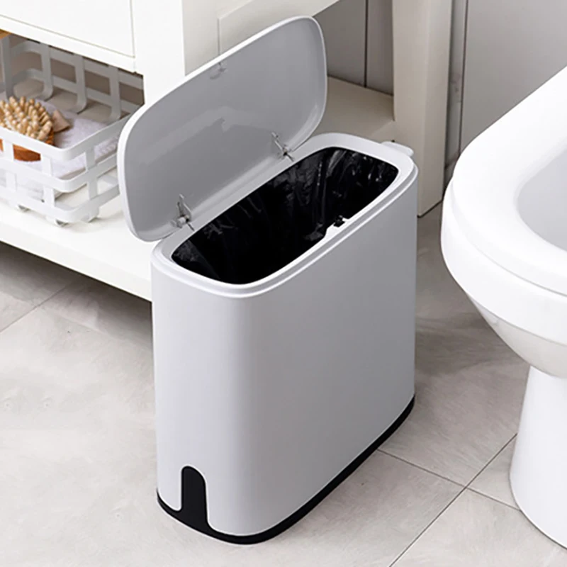 10L Narrow Plastic Trash Can Set Bathroom Waste Bin Dustbin Trash Cans Garbage Bucket Garbage Bag Dispenser