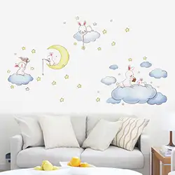 DIY мультфильм кролик стены Стикеры для маленьких Спальня Дети Любимый Декор стены плакат луна и звезды наклейки на стены Home Decor обои