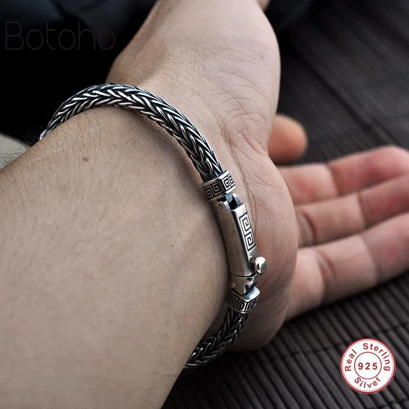 925 пробы Серебряный Мужской Плетеный Браслет-талисман браслет S925 тайский серебряный браслет женские ювелирные изделия подарки модные ювелирные изделия лучший подарок