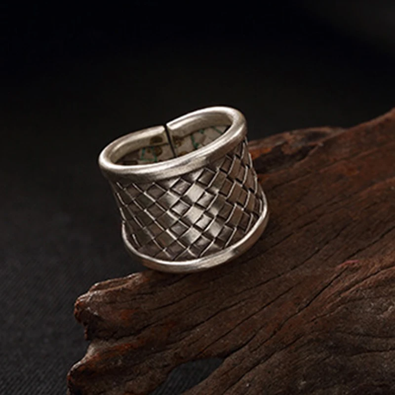 S925 чистое серебряное винтажное модное ручное индивидуальное кольцо для женщин широкое Открытое кольцо ювелирные изделия
