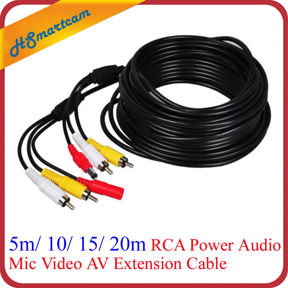 10 м 33ft 65FT 20 м RCA мощность аудио микрофон видео AV кабель-удлинитель для CCTV HD 1080P AHD TVI CVI IR камера DVR с RCA BNC адаптеры