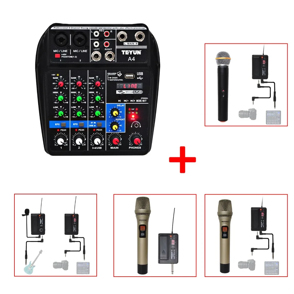 

FREEBOSS A4 Computer Audio mixer and PLL Wireless Microphone