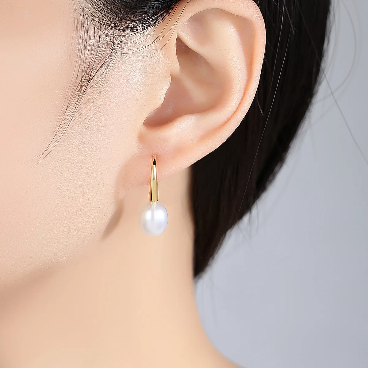 

S925 Sterling Silver Pearls Earrings Drop 10-11mm Natural Pearls Jewelry Dangle Earrings Hooked Gold Plated