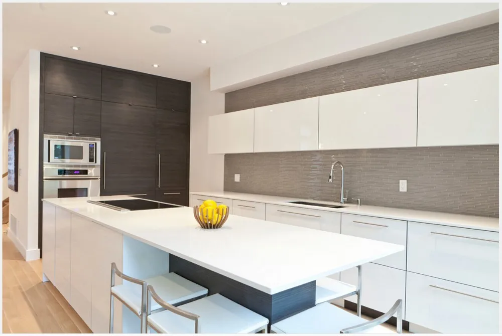 Популярный дизайн белый высокий глянцевый лакированный кухонные шкафы модульная кухня Остров кабиент кухонная мебель под заказ