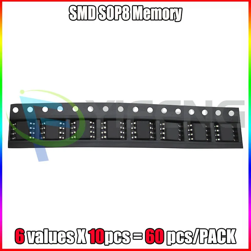 

60pcs = 6 kinds * 10 pcs 24C02 24C04 24C08 24C16 24C32 24C64 sop kit Each 10pcs (12-21)