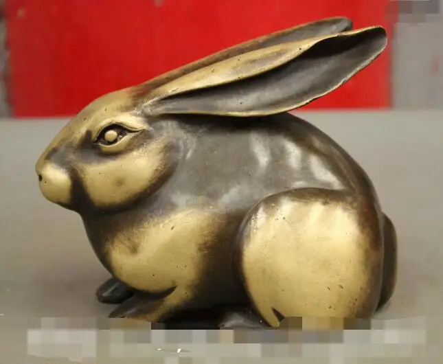 

S02213 6" Chinese FengShui Bronze Auspicious Zodiac Rabbit Home Adorn Statue Sculpture B0403