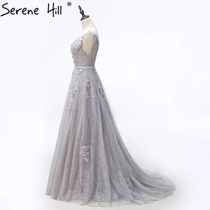 Robe De Soiree, серое кружевное длинное вечернее платье,, атласное, с поясом, длина до пола, ТРАПЕЦИЕВИДНОЕ платье для выпускного вечера, вечерние платья, Longo, BHA2152