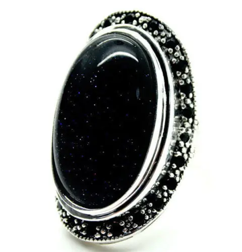 

Hot sale new Style >>>>17X30mm Shiny Blue sand stone Marcasite 925 Sterling Silver Ring Size 7-10