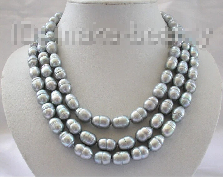 

Free shipping >>>>>>Amazing 3rows big 14mm gray baroque freshwater cultured pearl necklace b286