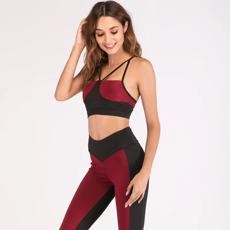 

Women Yoga Set Outfit Gym Clothes Running Clothing Tracksuit Sexy Crop Top Sportswear Patchwork Fitness Sport Suit Legging Bra