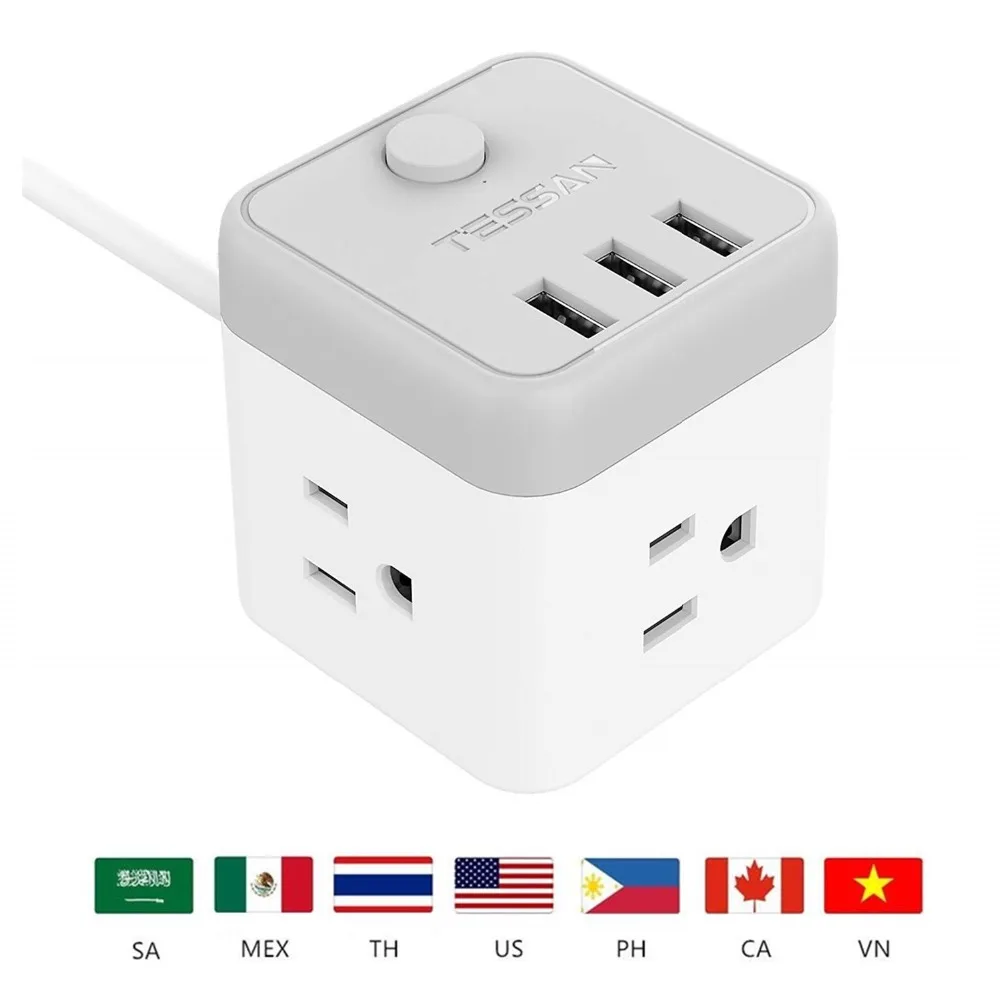 Портативный мини удлинитель Tessan с 3 USB выключателями зарядная станция розетками