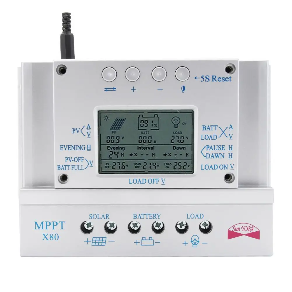 

80A MPPT Solar Panel Regulator Charge Controller Auto Switch LCD USB+Y Type Connector