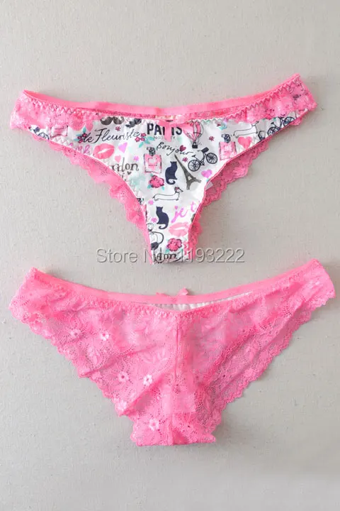 Милые сексуальные XXS-L для девушек Harajuku Kawaii, розовые кружевные трусы с цветочным принтом и низкой посадкой, стринги, нижнее белье, стринги