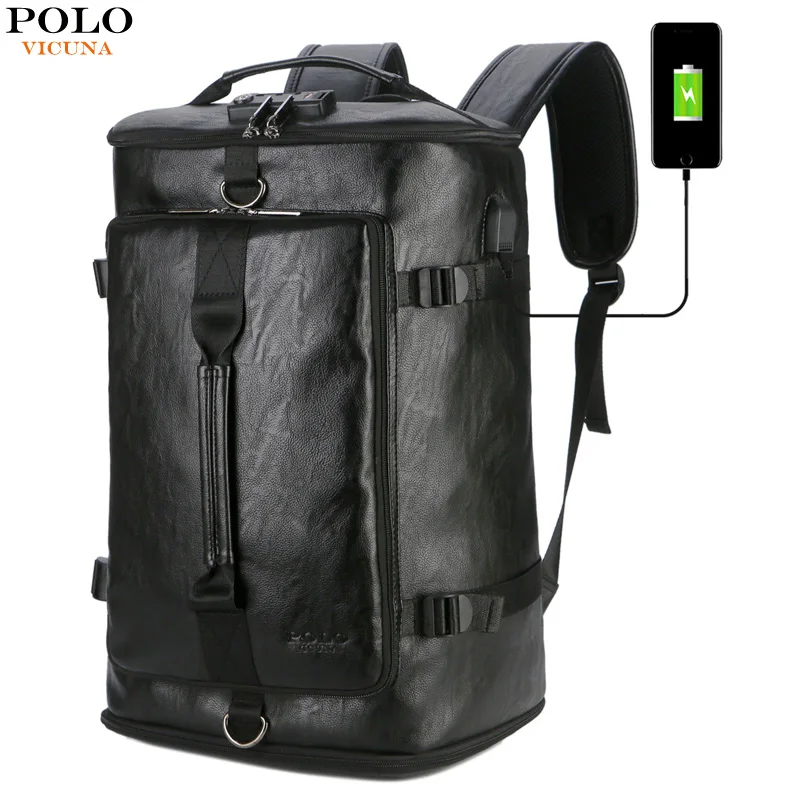 

VICUNA POLO Anti Theft Casual Travel Bag For Men USB Charge Bag Men's 18 inch Laptop Backpack High Capacity Leather Backpack Men