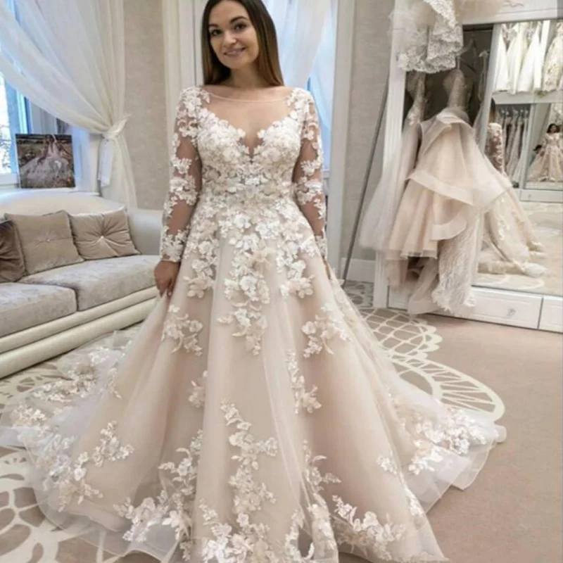 long sleeve floral wedding dress