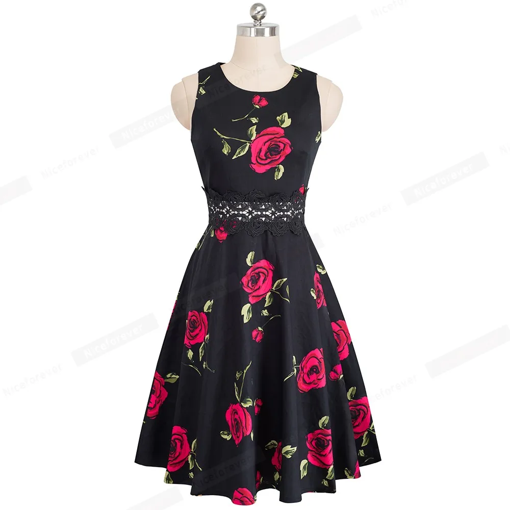 Nice-forever Vintage Elegant Embroidery Floral Lace Patchwork vestidos A-Line Pinup Business Women Party Flare Swing Dress A079 137 Nice-forever Vintage Elegant Embroidery Floral Lace Patchwork vestidos A-Line Pinup Business Women Party Flare Swing Dress A079 137