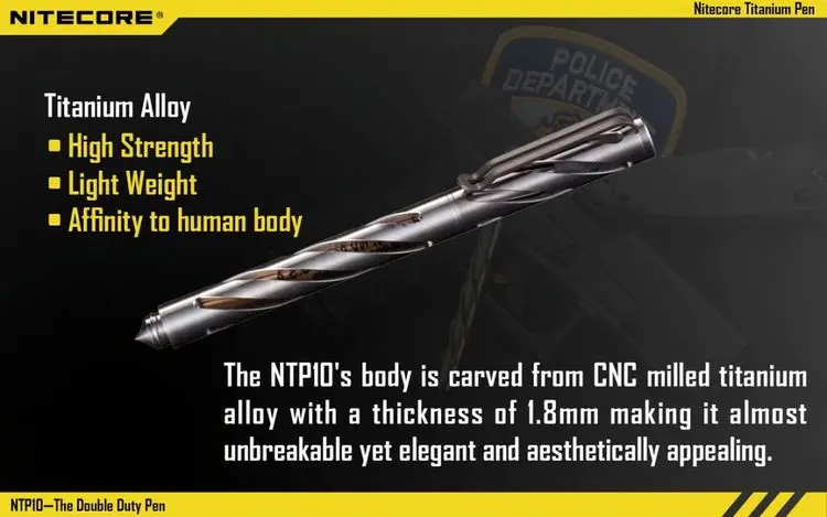 TOPSALE NITECORE NTP10 титановая тактическая ручка С Вырезанным корпусом из вольфрамовой стали конический наконечник из матового алюминия чехол для ручки Инструмент