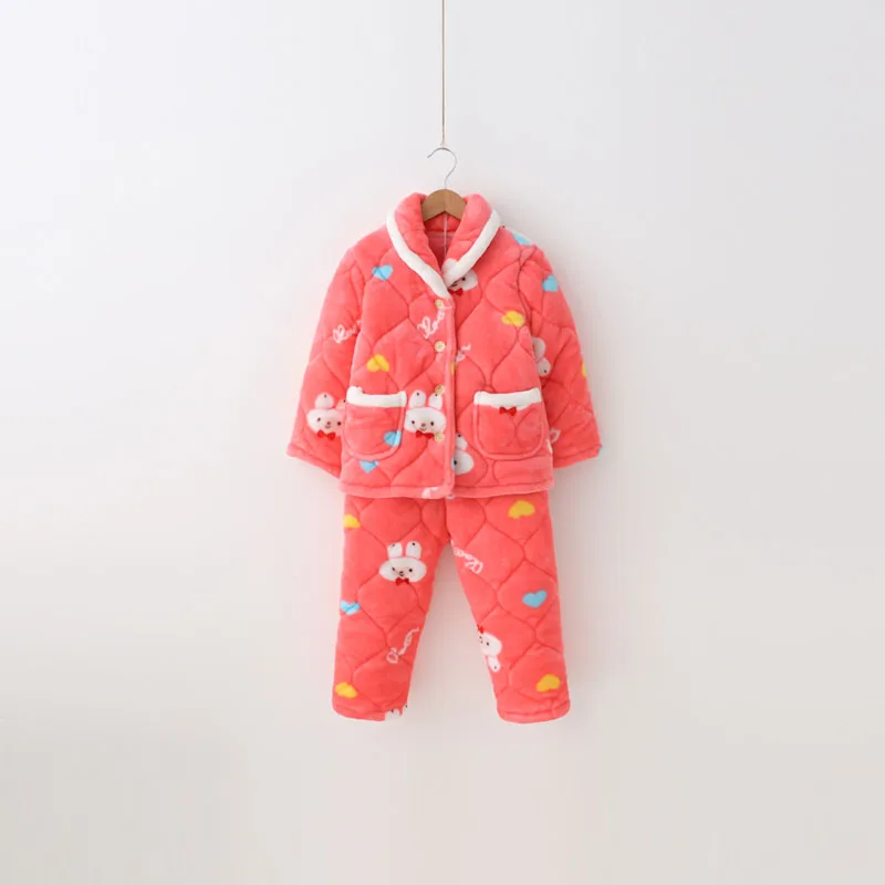 

Girls wear red bayberry Home Furnishing kids 2016 new winter rabbit flannel pajamas baby suit thickening