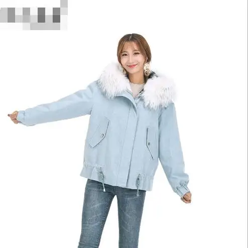 Capuchon À Light Doublure Col Blue Longues Veste Nouvelle Lapin D'hiver Manteau Casual 2018 pink black Fourrure Femelle Manches Mode Femmes Réel De Retour Parka Impression w7qIfx
