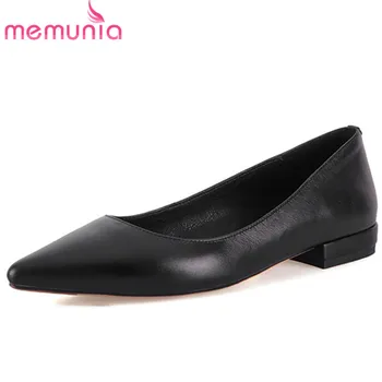 

MEMUNIA 2020 top quality genuine leather shoes women flat shoes black pointed toe spring summer dress shoes woman office shoes
